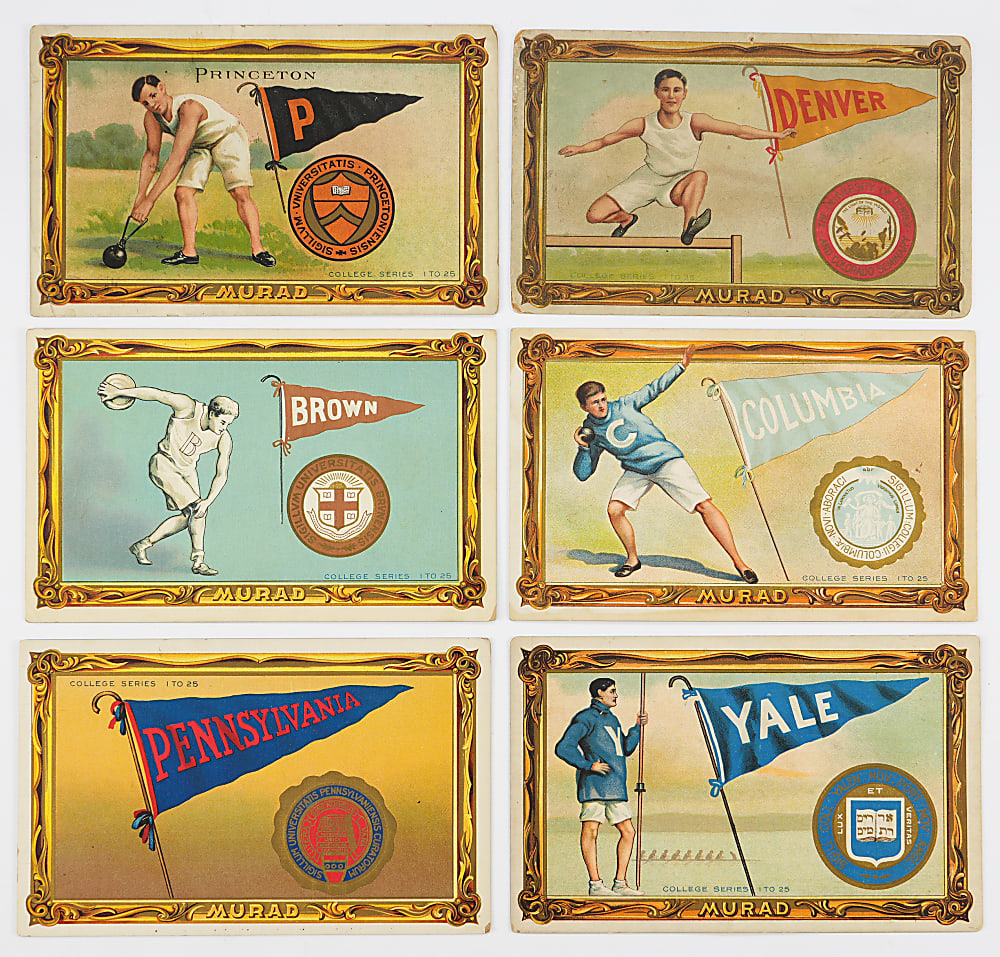 1910-1911 T6 Murad College Series Cards (39) with Near-Complete Set (21/25) and (18) Duplicates