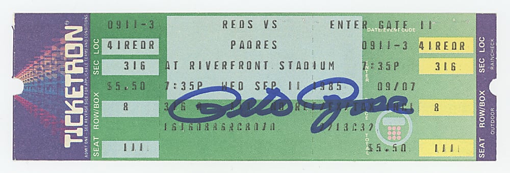 1985 Pete Rose Signed Full Ticket From Record Breaking Career Hit #4,192 Game