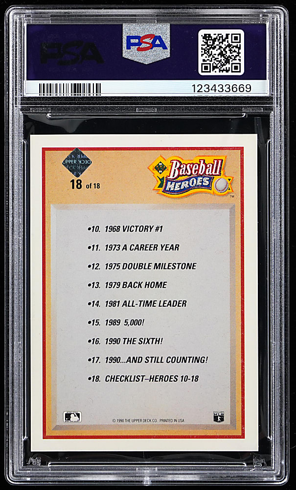 1991 Upper Deck Heroes #18 Nolan Ryan Checklist Autograph PSA NM-MT 8 with "9" Auto Grade