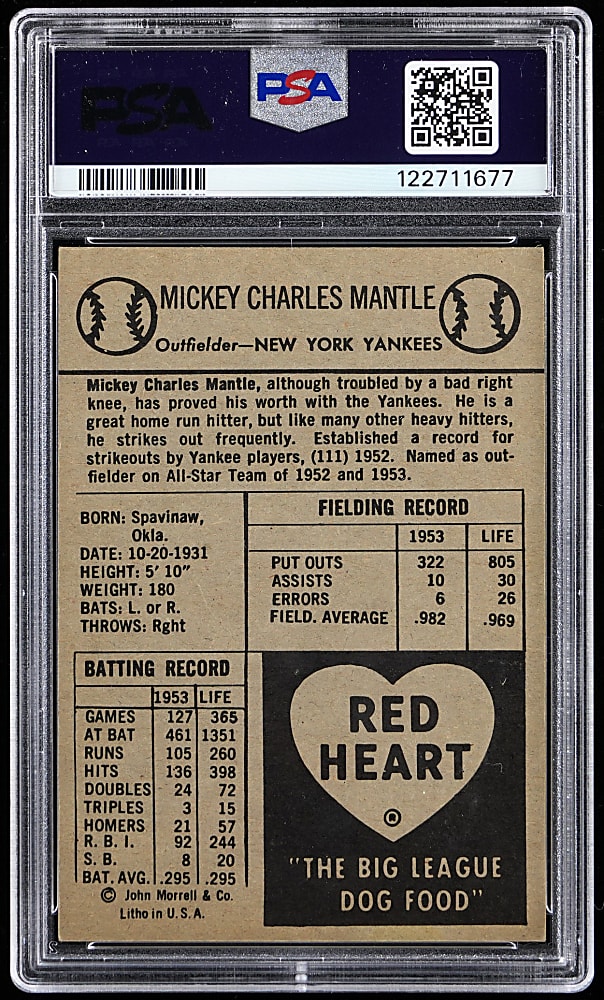 1954 Red Heart Dog Food Mickey Mantle PSA VG-EX+ 4.5