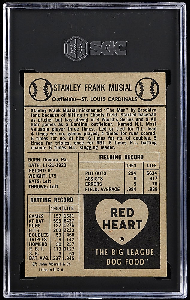 1954 Red Heart Dog Food Stan Musial SGC NM 7