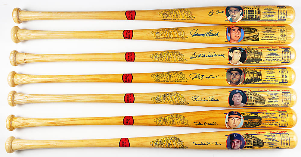 Hall of Famer Signed Cooperstown Bat. Co. Famous Player Series Bats (7) with Musial, Reese & T. Williams
