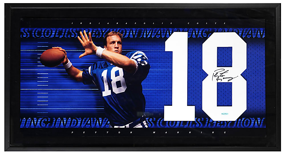 Peyton Manning Signed Indianapolis Colts Jersey Number 18 Framed Display - UDA Certified