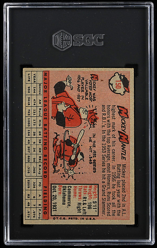 1958 Topps #150 Mickey Mantle SGC VG+ 3.5