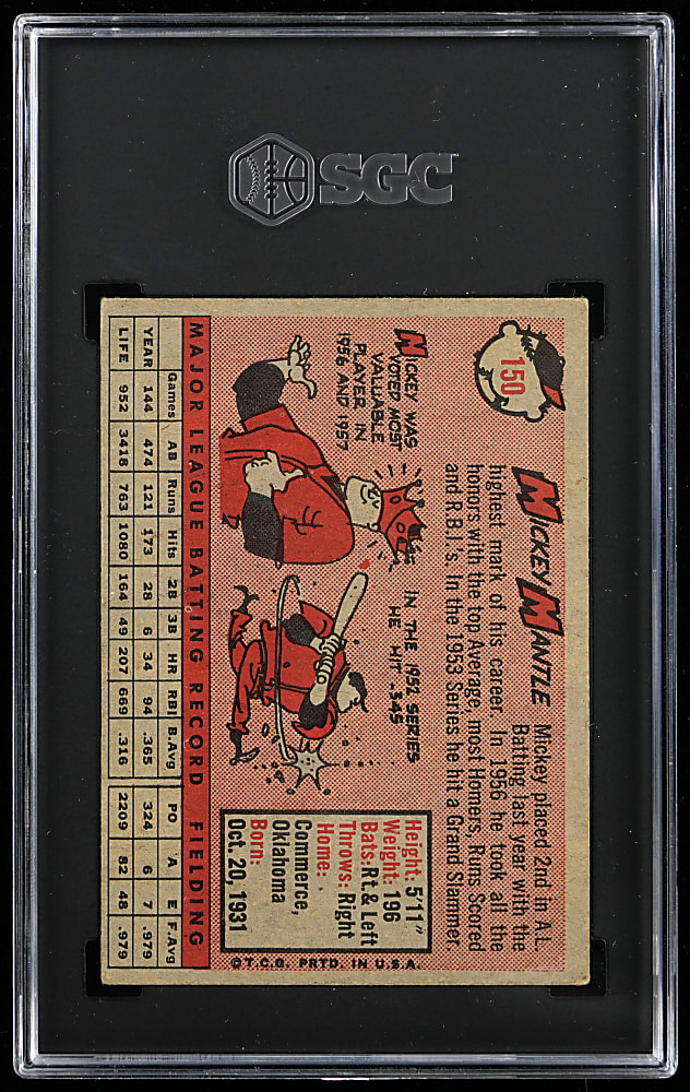 1958 Topps #150 Mickey Mantle SGC VG 3
