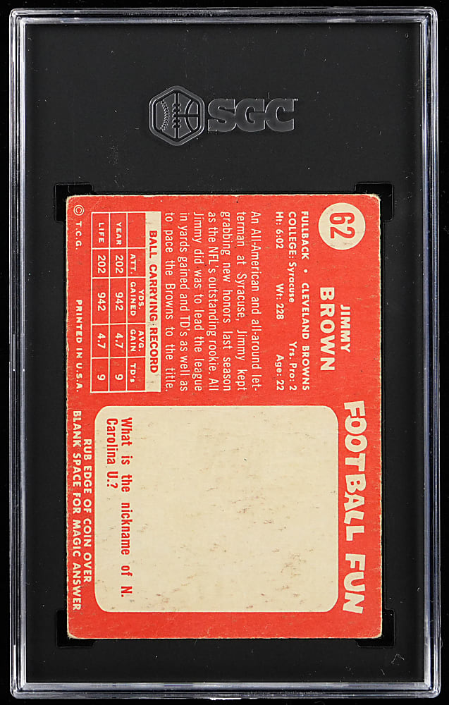 1958 Topps Football #62 Jim Brown Rookie SGC GOOD 2
