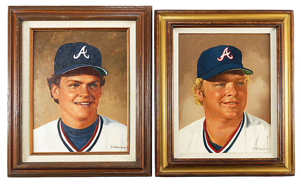 1982-1983 Tommy McDonald Enterprises Atlanta Braves All-Star Art Portraits (2) with Bob Horner & Bruce Benedict.