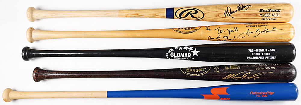 Mike Cubbage Estate Team-Issued Pro-Model Bats (5) with (3) Single-Signed By Alou, Berkman & Garciaparra