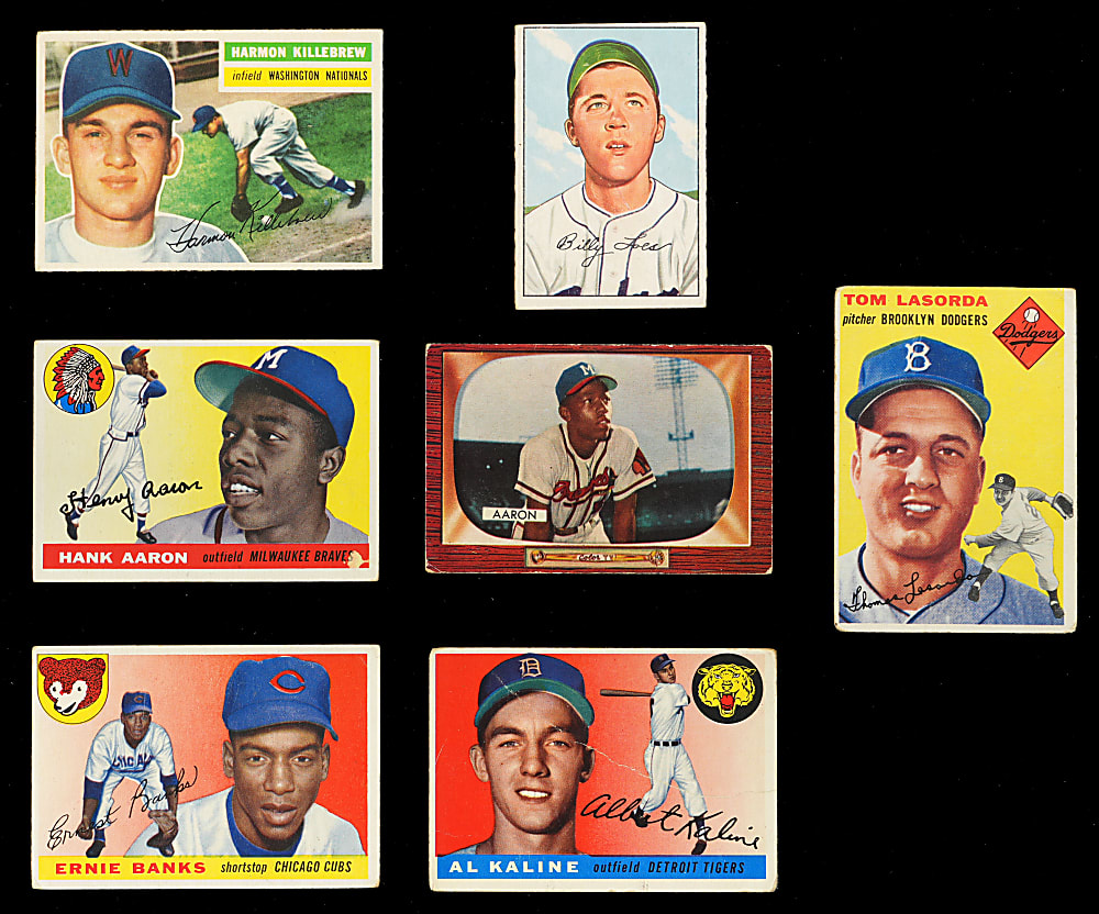 1952-1956 Hall of Fame & Star Player Rookie & Second Year Group (7) with (2) Hank Aaron, Ernie Banks & Al Kaline