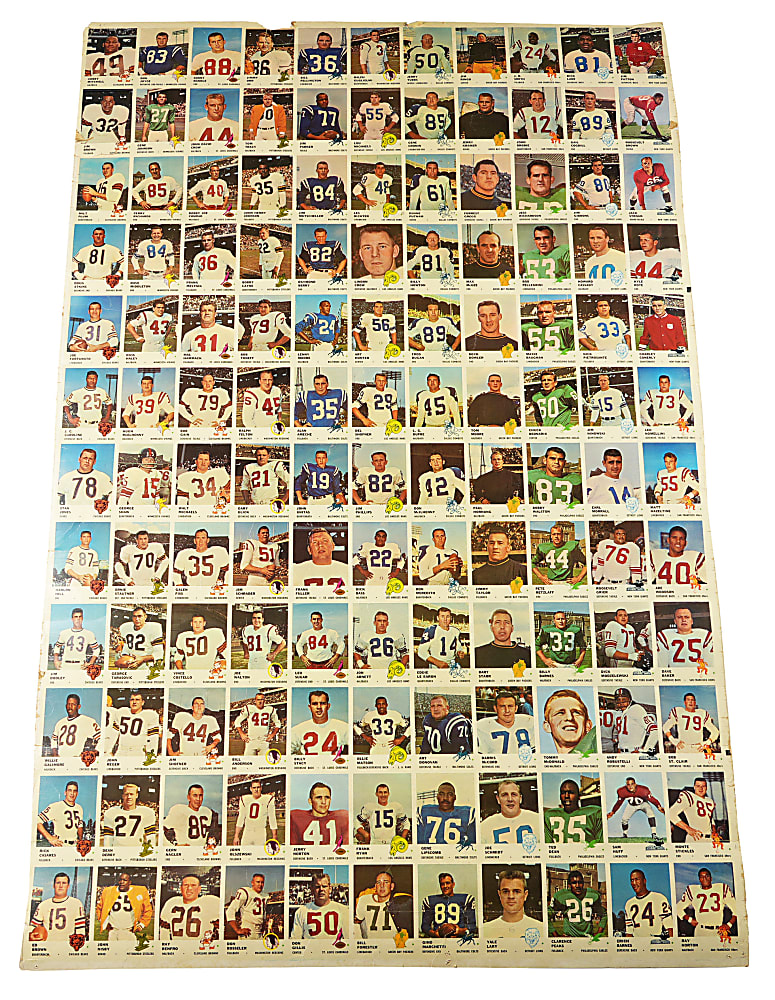 1961 Fleer Football Low Series Complete Set (132) Uncut Sheet with Several Hall of Famers Including Jim Brown, Bart Starr & Johnny Unitas