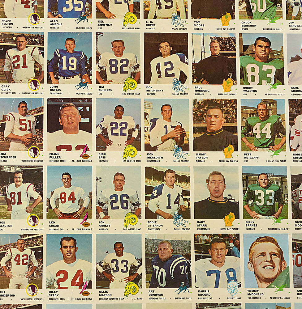 1961 Fleer Football Low Series Complete Set (132) Uncut Sheet with Several Hall of Famers Including Jim Brown, Bart Starr & Johnny Unitas