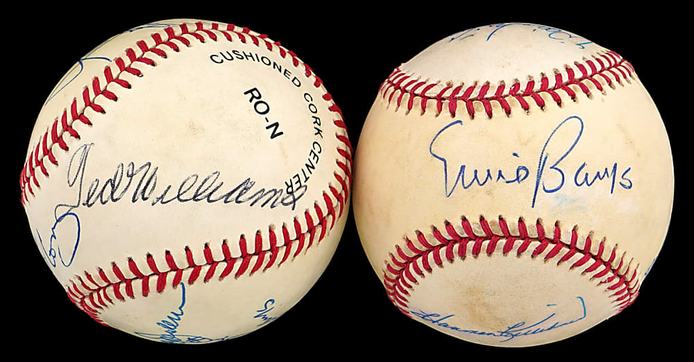 500 Home Run Club Member Multi-Signed Baseballs (2) with (13) Total Signatures Including Willie Mays & Ted Williams