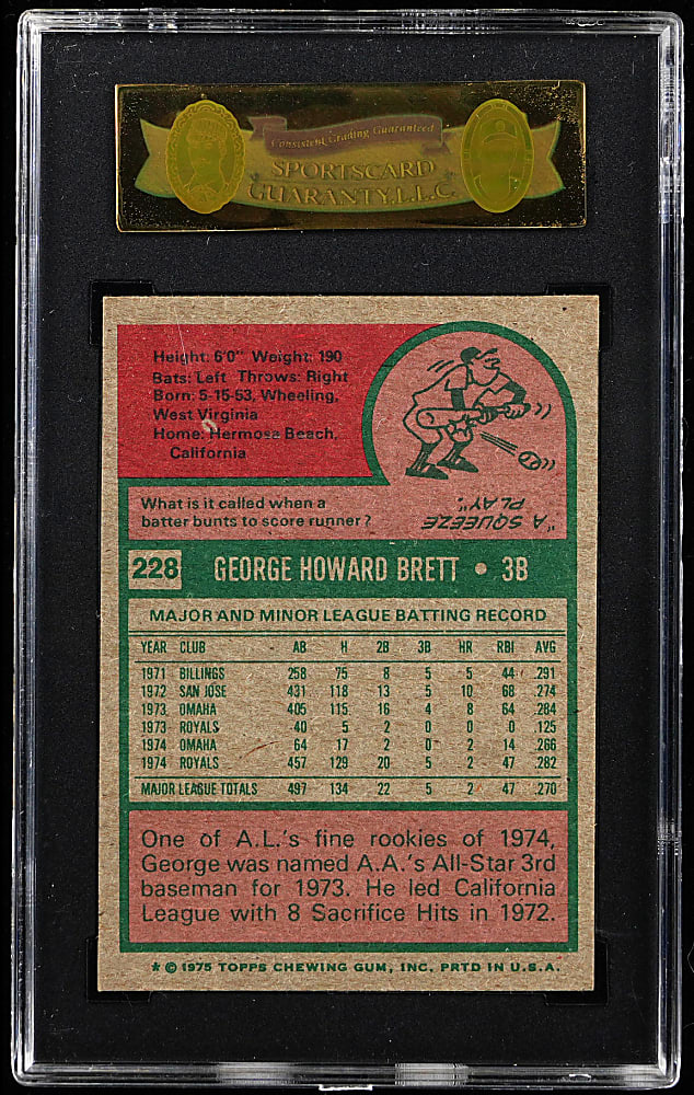 1975 Topps #228 George Brett Rookie SGC NM 7