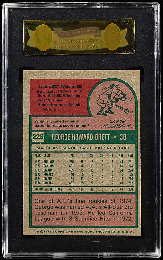 1975 Topps #228 George Brett Rookie SGC NM 7