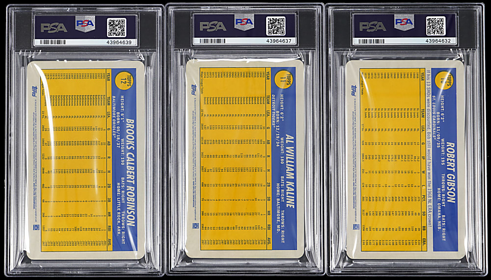 2019 Topps Heritage Box Toppers PSA MINT 9 Hall of Fame Trio with Bob Gibson, Al Kaline & Brooks Robinson