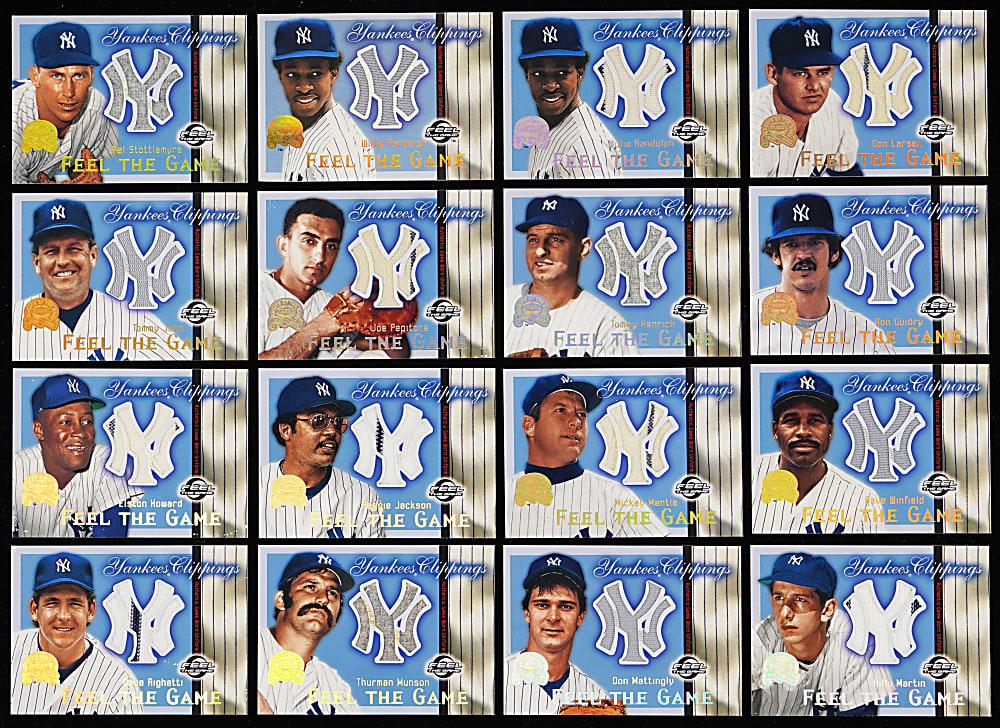 2000 Fleer Greats of The Game Yankees Clippings Game-Used Complete Set (15) Plus One Duplicate with Mickey Mantle