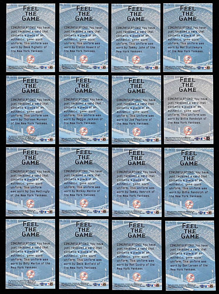 2000 Fleer Greats of The Game Yankees Clippings Game-Used Complete Set (15) Plus One Duplicate with Mickey Mantle