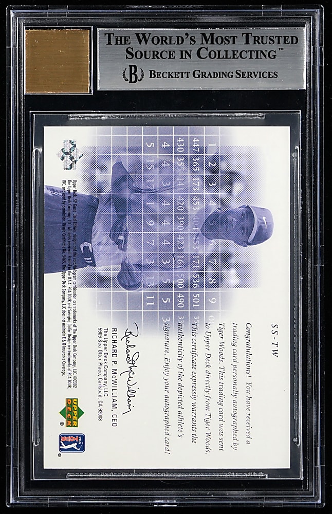 2002 SP Game-Used Golf Edition Tiger Woods Scorecard Signatures BGS Mint 9 with "9" Autograph Grade