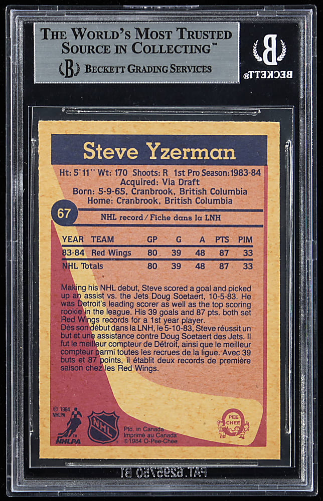 1984-1985 O-Pee-Chee Hockey #67 Steve Yzerman Rookie BGS NM-MT+ 8.5