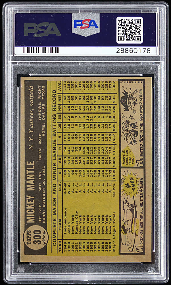 1961 Topps #300 Mickey Mantle PSA EX-MT 6