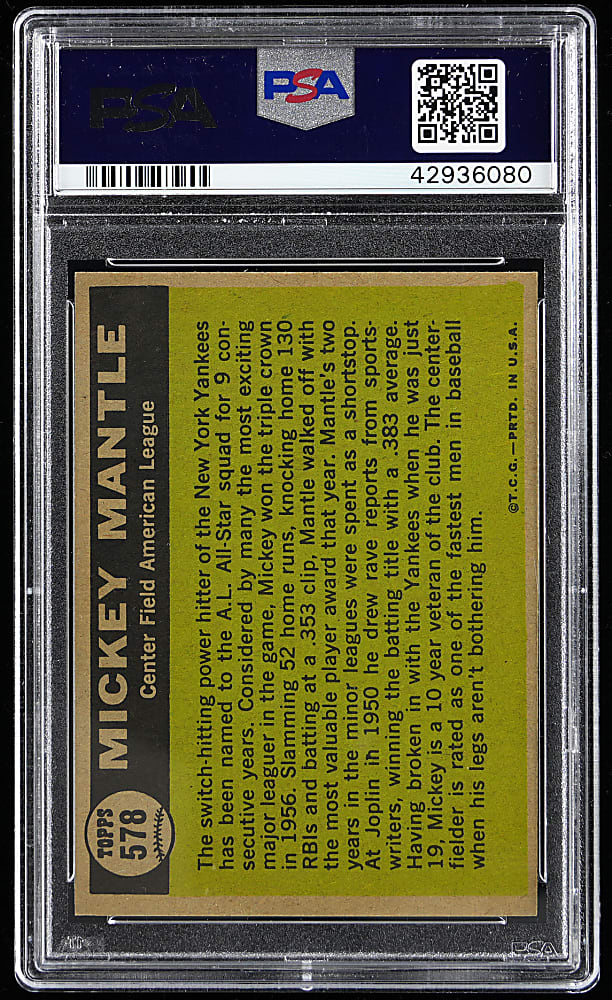 1961 Topps #578 Mickey Mantle All-Star High Number PSA NM-MT 8