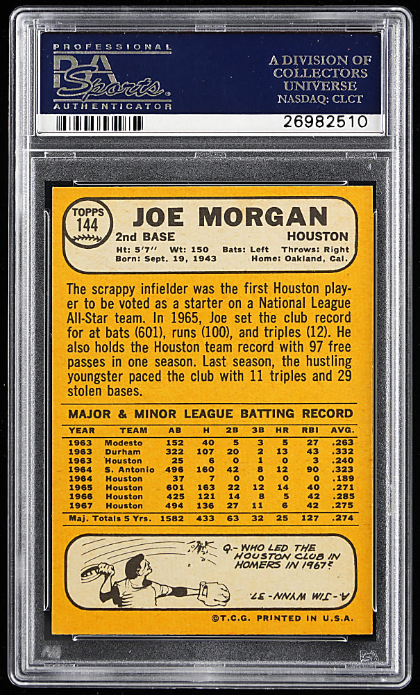 1968 Topps #144 Joe Morgan PSA MINT 9
