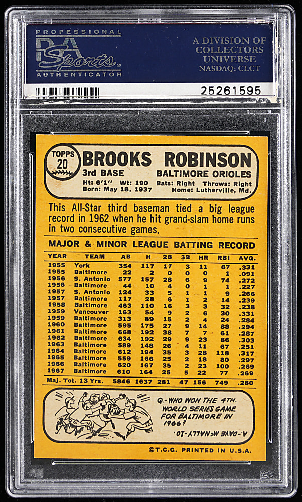 1968 Topps #20 Brooks Robinson PSA MINT 9