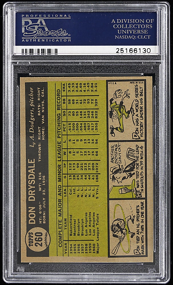 1961 Topps #260 Don Drysdale PSA NM-MT 8