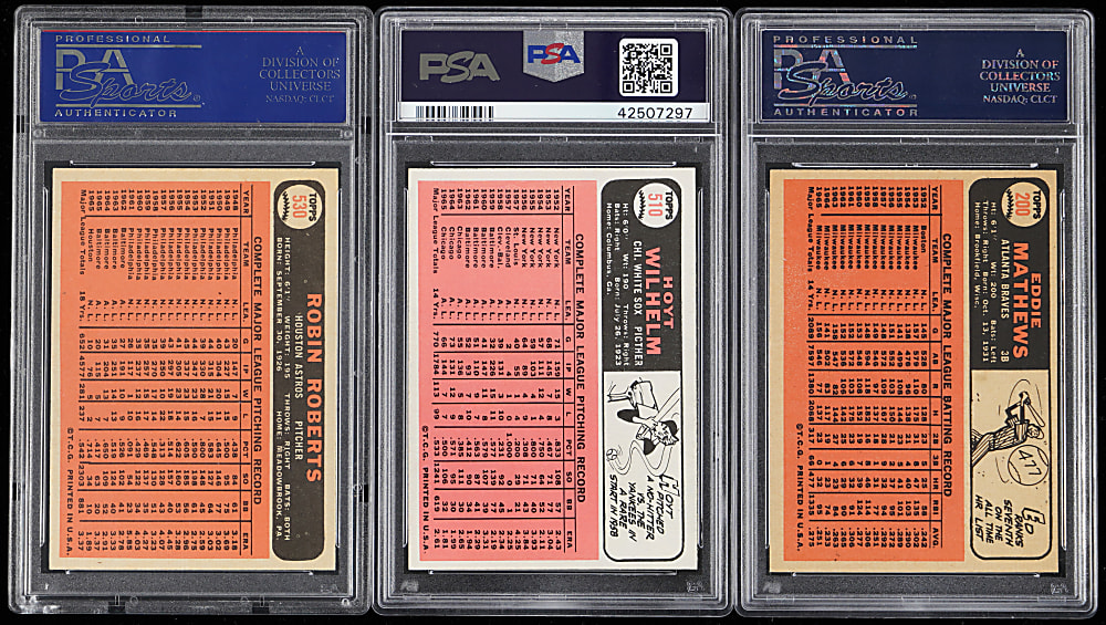 1966 Topps Hall of Fame PSA NM-MT 8 to MINT 9 Graded Trio with Mathews, Roberts & Wilhelm
