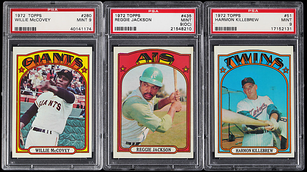 1972 Topps Hall of Fame PSA MINT 9 Graded Trio with R. Jackson, Killebrew & McCovey