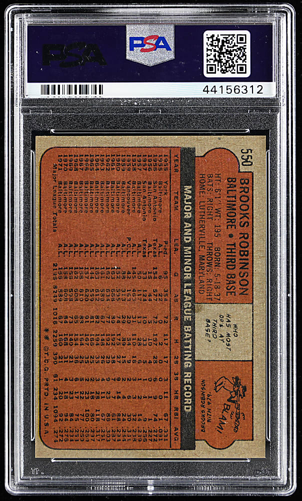 1972 Topps #550 Brooks Robinson PSA MINT 9