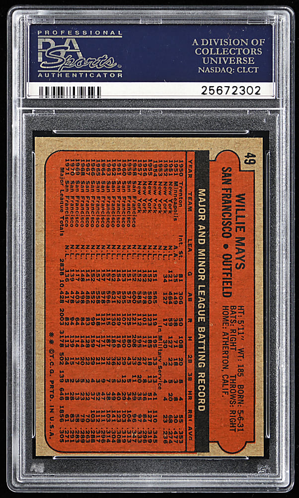 1972 Topps #49 Willie Mays PSA MINT 9 (oc)