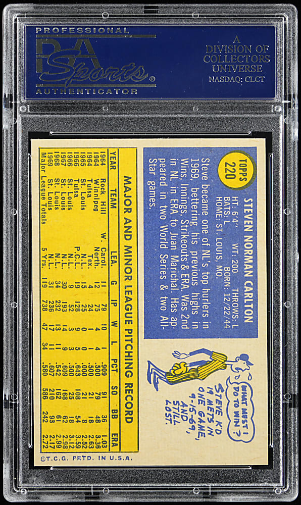 1970 Topps #220 Steve Carlton PSA MINT 9