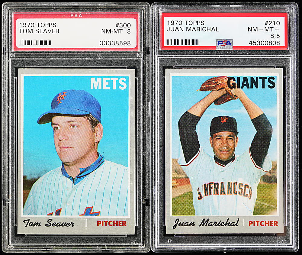 1970 Topps Hall of Fame PSA NM-MT 8 or NM-MT+ 8.5 Graded Pair with #210 Juan Marichal & #300 Tom Seaver