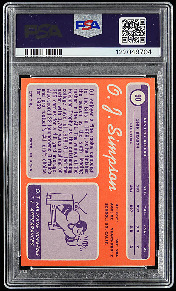 1970 Topps #90 O.J. Simpson Rookie PSA NM 7