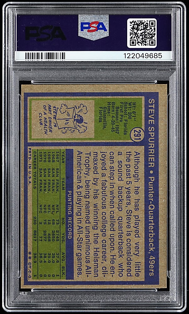 1972 Topps Football #291 Steve Spurrier Rookie High Number PSA EX-MT 6