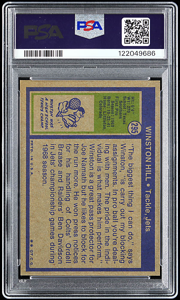 1972 Topps Football #295 Winston Hill High Number PSA GEM MINT 10 - Population One!