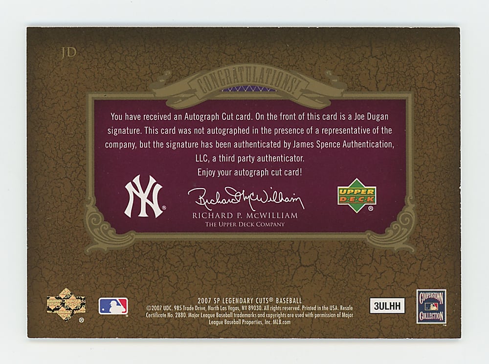 2007 SP Legendary Cuts Joe Dugan Cut Autograph #1/1