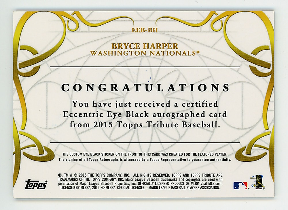 2015 Topps Tribute Eccentric Eye Black Bryce Harper Certified Autograph #/5