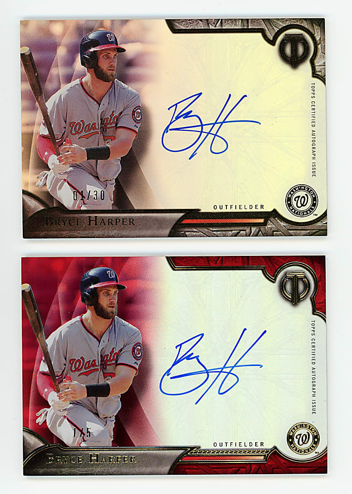2016 Topps Tribute Bryce Harper Certified Autograph Pair with Red Parallel #/5