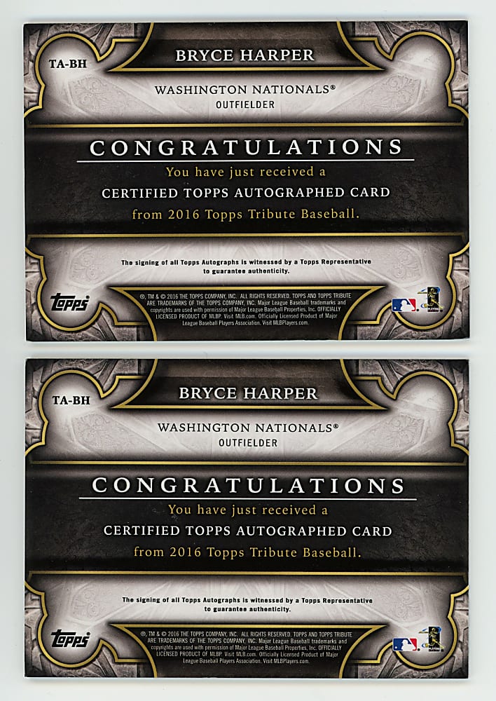 2016 Topps Tribute Bryce Harper Certified Autograph Pair with Red Parallel #/5