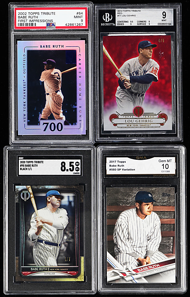 2002-2020 Babe Ruth & Lou Gehrig Numbered & Shortprint Graded Inserts (4) with #1/1