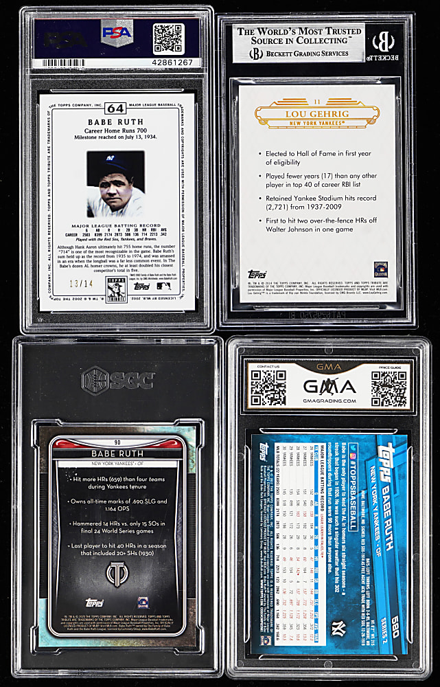 2002-2020 Babe Ruth & Lou Gehrig Numbered & Shortprint Graded Inserts (4) with #1/1