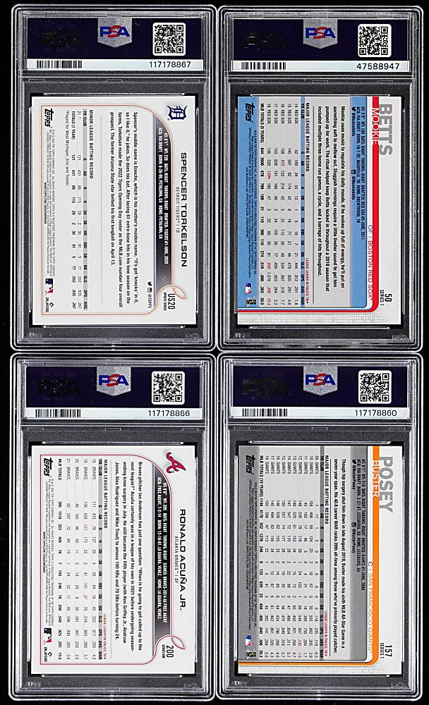 2019-2022 Topps Superstar Shortprint & Variation PSA GEM MINT 10 Graded Cards (4) with Ronald Acuna Jr. & Mookie Betts