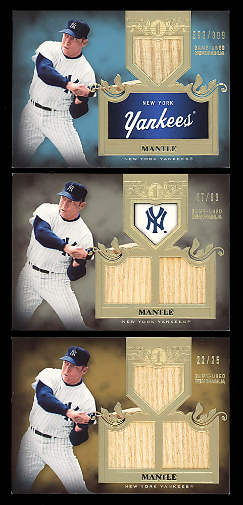 2011 Topps Tie One Mickey Mantle Top Shelf Relics Trio with #/25 Triple