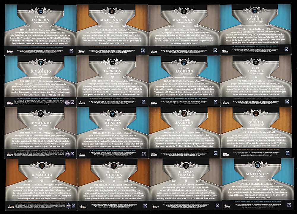 2011 Topps Tier One New York Yankees Top Shelf Relics (16) with (3) Joe DiMaggio