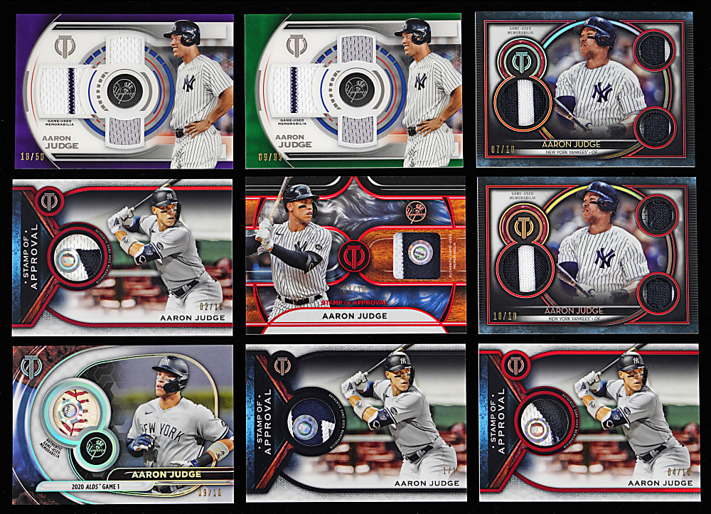 2019-2022 Topps Tribute Aaron Judge Game-Used Relic Inserts (10) with #1/1 Multi-Color Patch