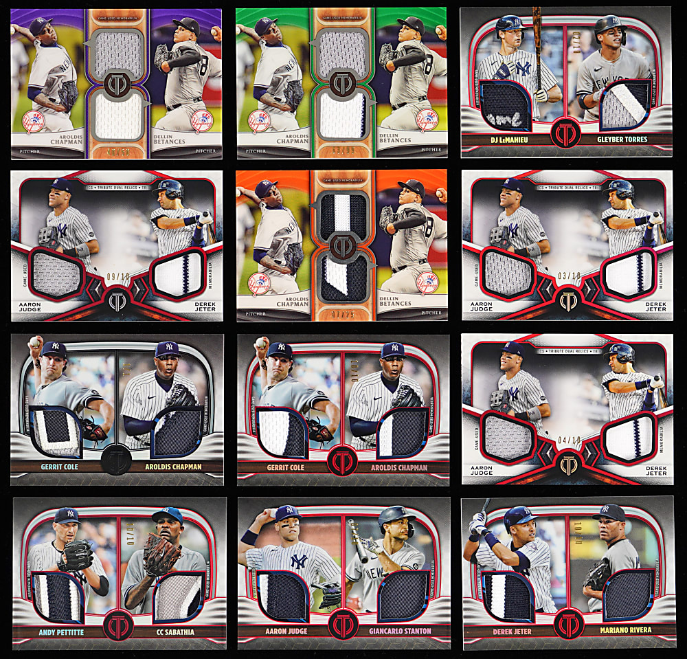 2018-2022 Topps Tribute New York Yankees Dual Relics (22) with Near Rainbows & #1/1