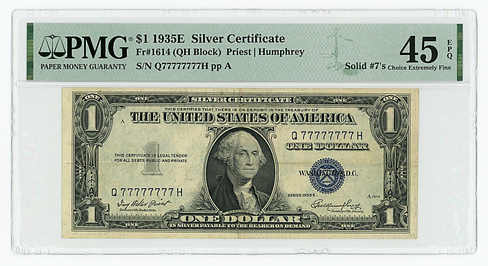 1935E $1 Silver Certificate Solid #7's Serial Number - PMG XF45 EPQ