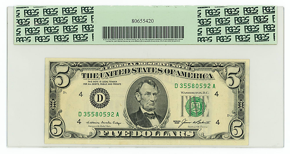 1978D $5 Federal Reserve Note Misaligned Back Printing Error - PCGS XF40 PPQ